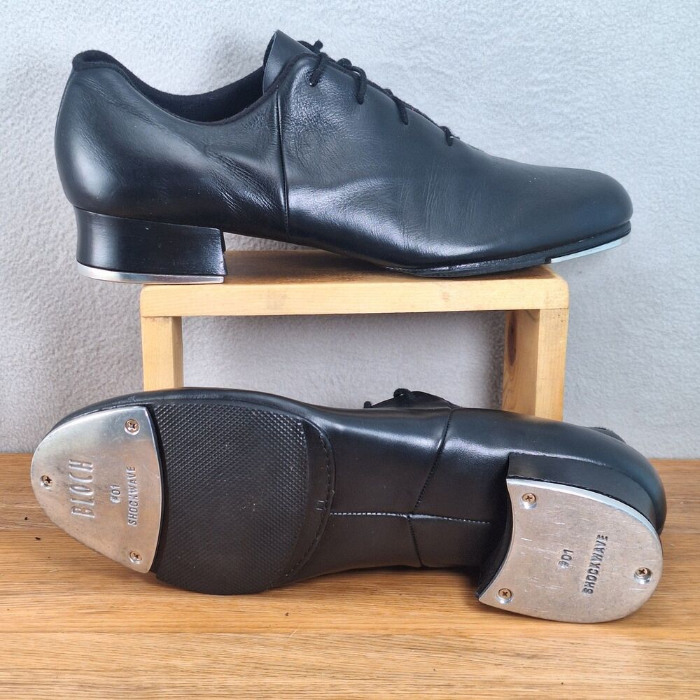 Bloch Shockwave Men's 10.5 Black Leather Lace-Up Tap Dance Shoes Performance